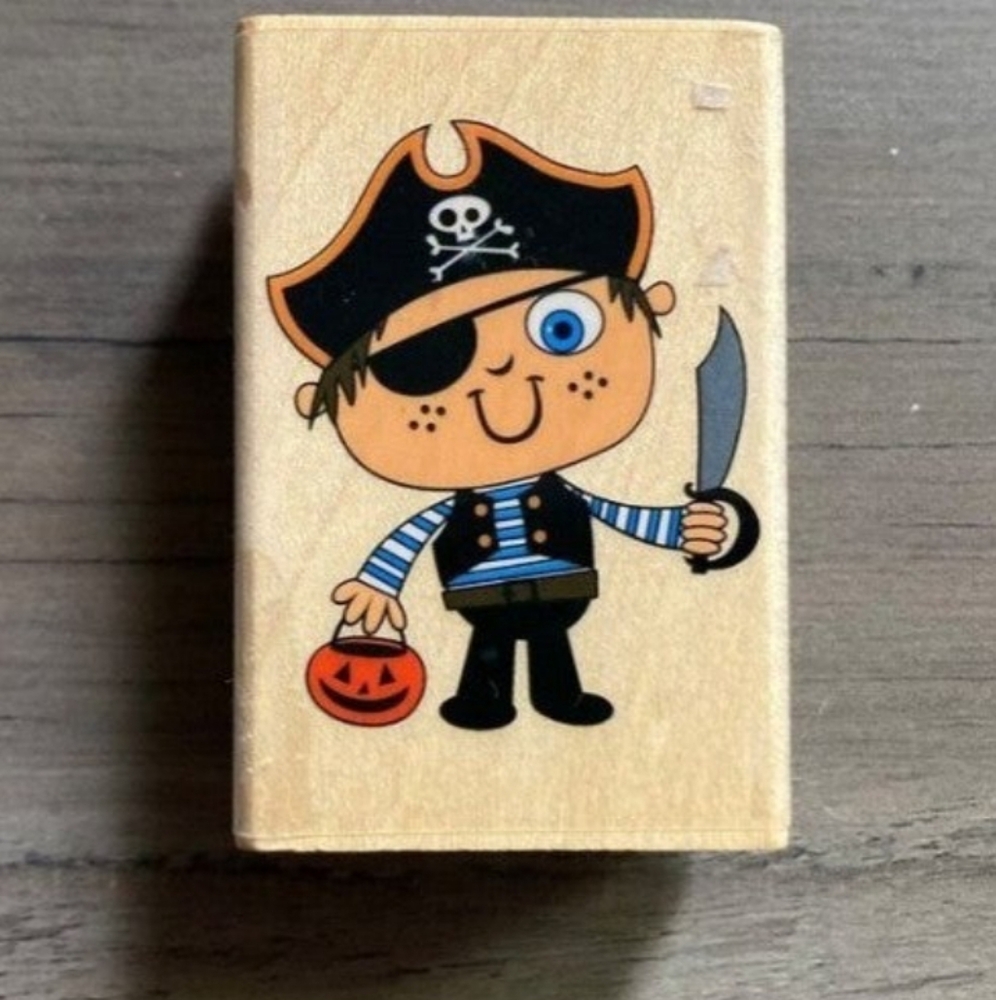 New Stampabilities Trick or treat pirate Halloween Wood Stamp